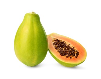 Photo of Fresh ripe papaya fruits on white background