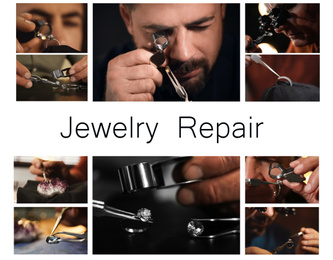 Collage with photos of jewelers at work