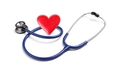 Image of Stethoscope and red heart on white background