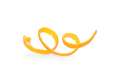 Photo of Fresh orange peel on white background. Healthy fruit