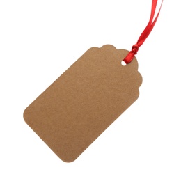 Photo of Cardboard gift tag with space for text isolated on white