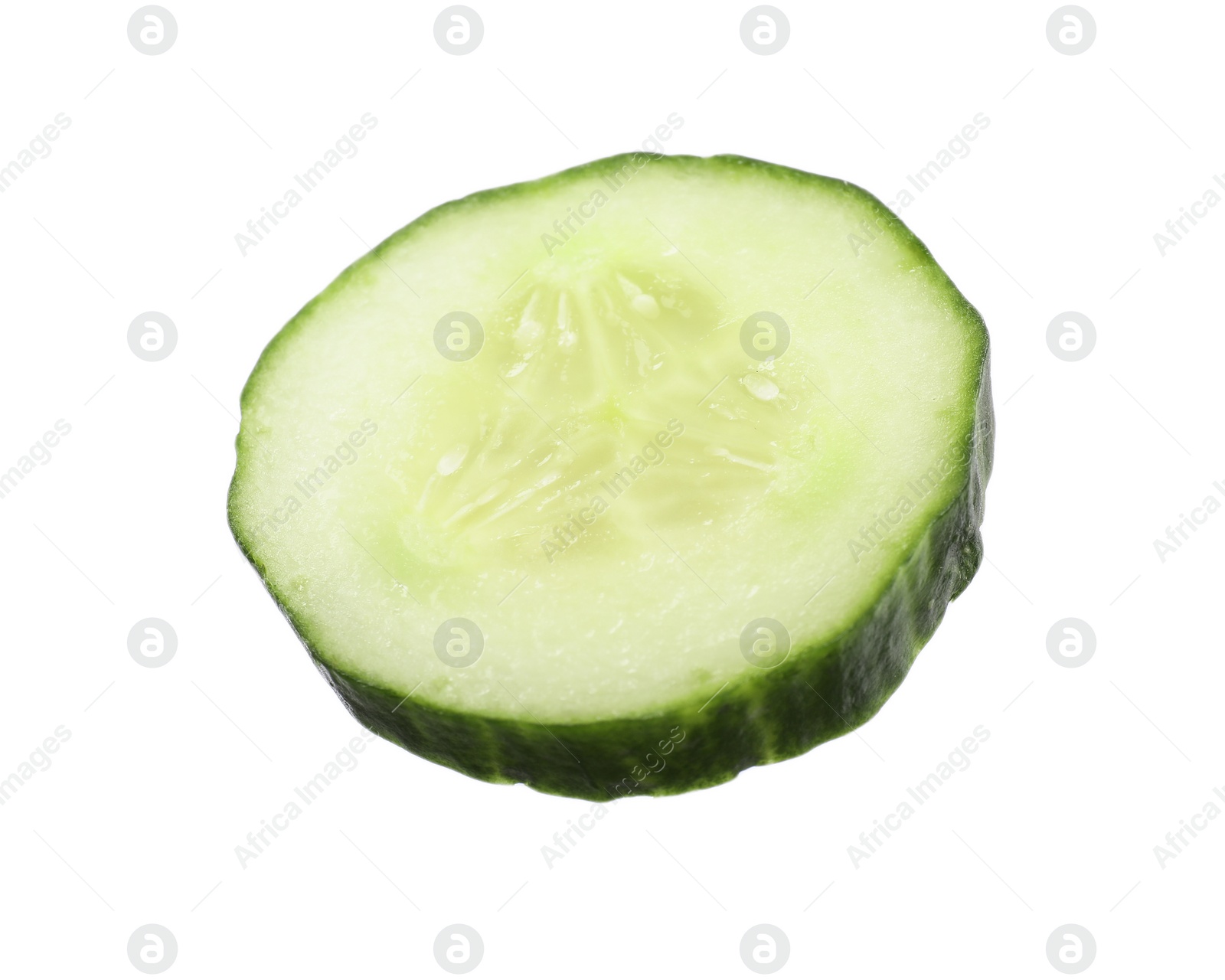 Photo of Slice of fresh cucumber isolated on white