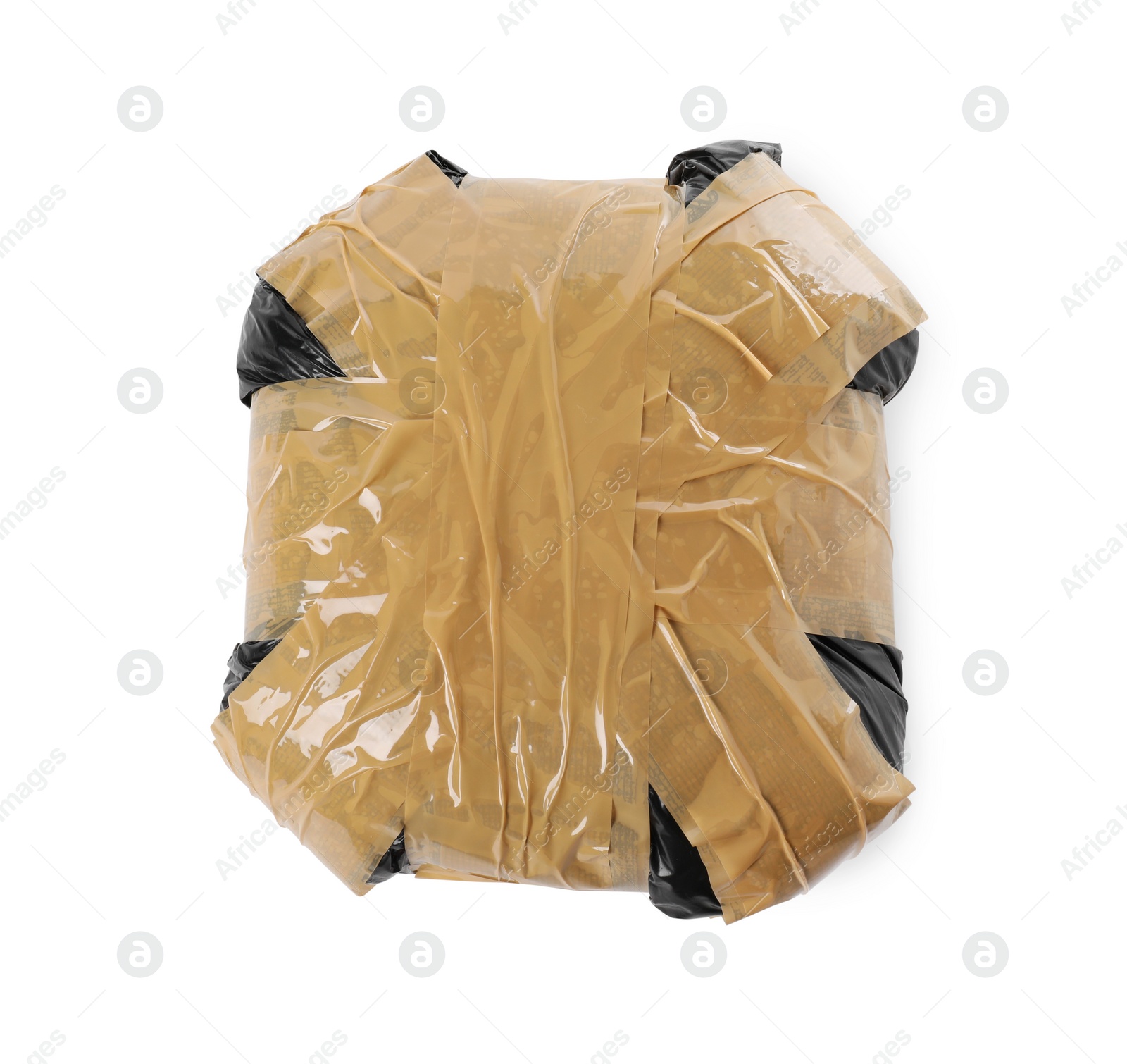 Photo of Package with narcotics isolated on white, top view