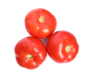 Photo of Fresh ripe red tomatoes on white background, top view