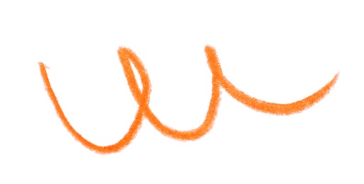 Orange pencil scribble on white background, top view