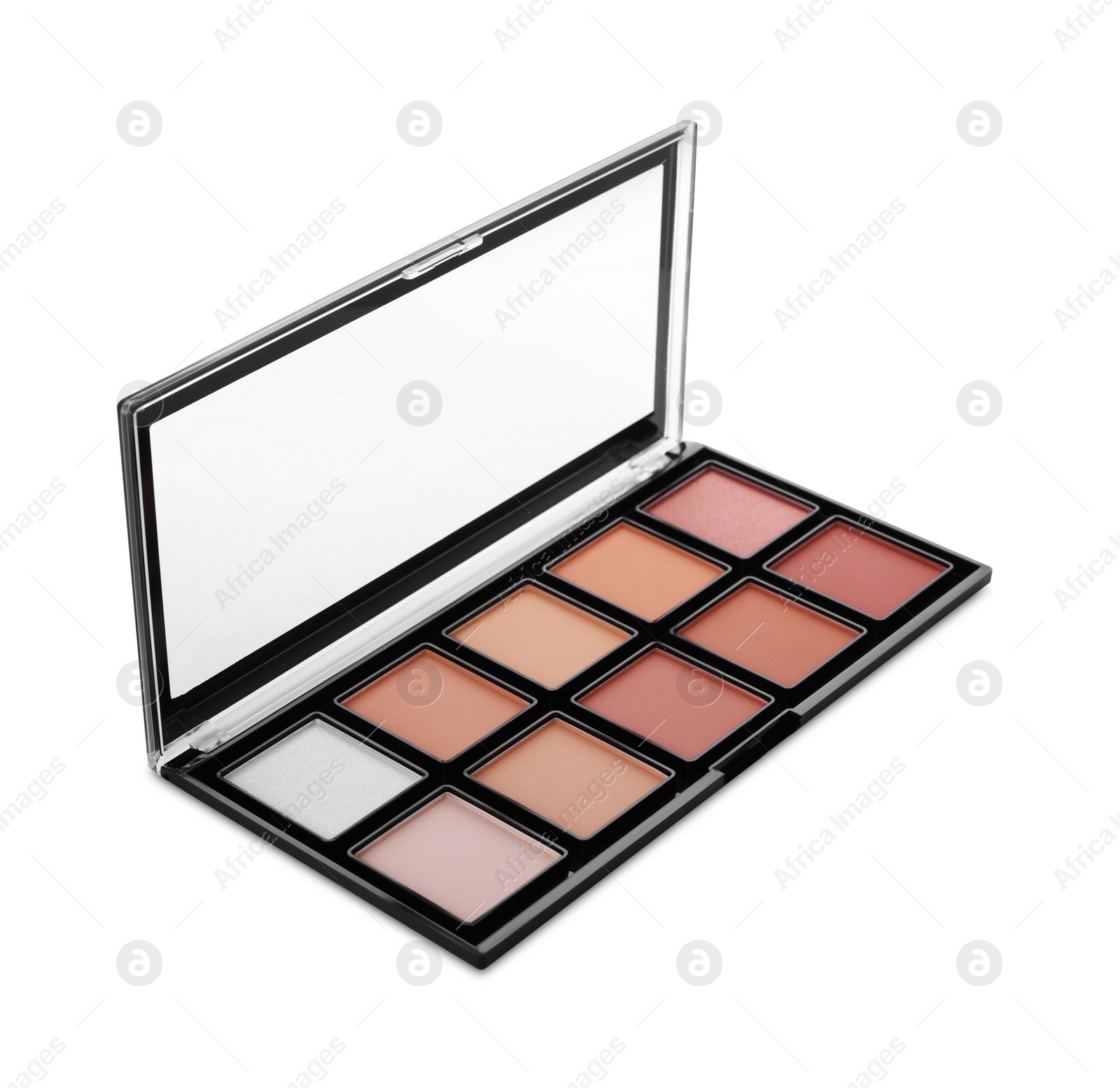 Photo of Colorful contouring palette on white background. Professional cosmetic product