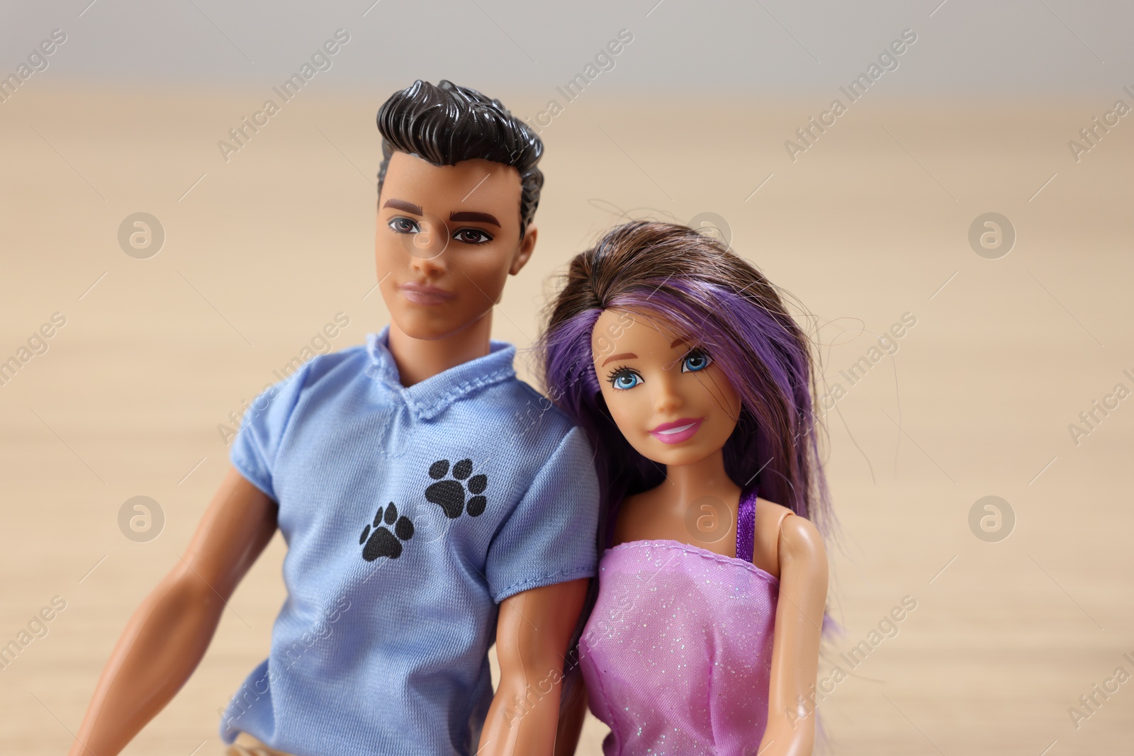 Photo of Leiden, Netherlands - September 20, 2023: Stylish Barbie and Ken dolls on blurred background