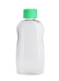 Transparent bottle with baby oil isolated on white