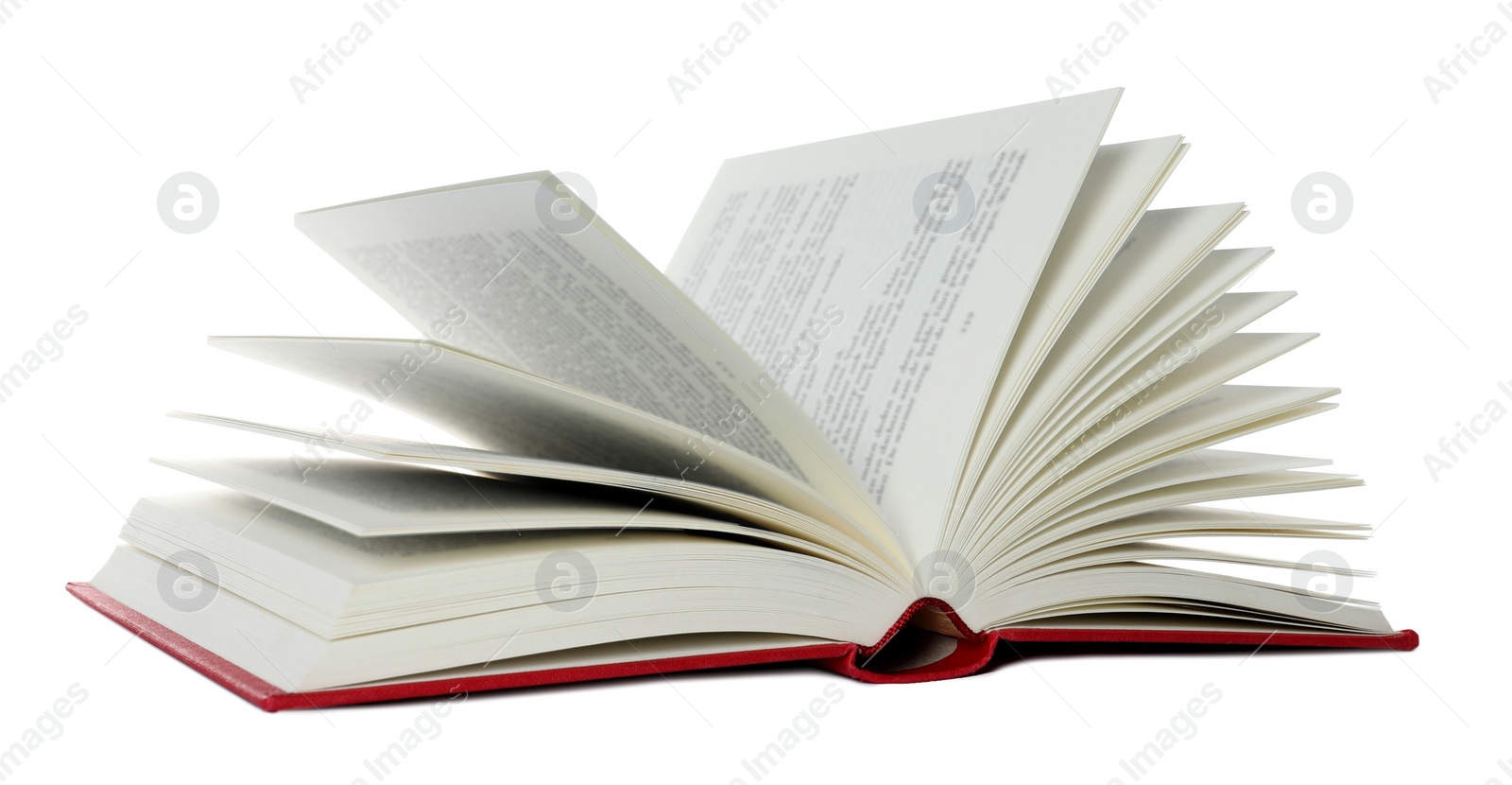 Photo of Open book with hard cover isolated on white