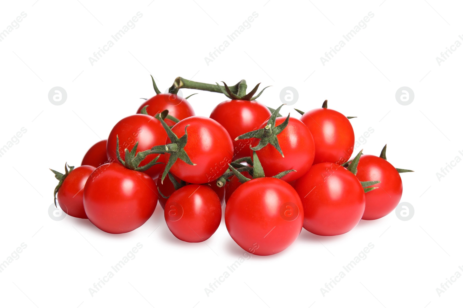 Photo of Fresh ripe cherry tomatoes on white background