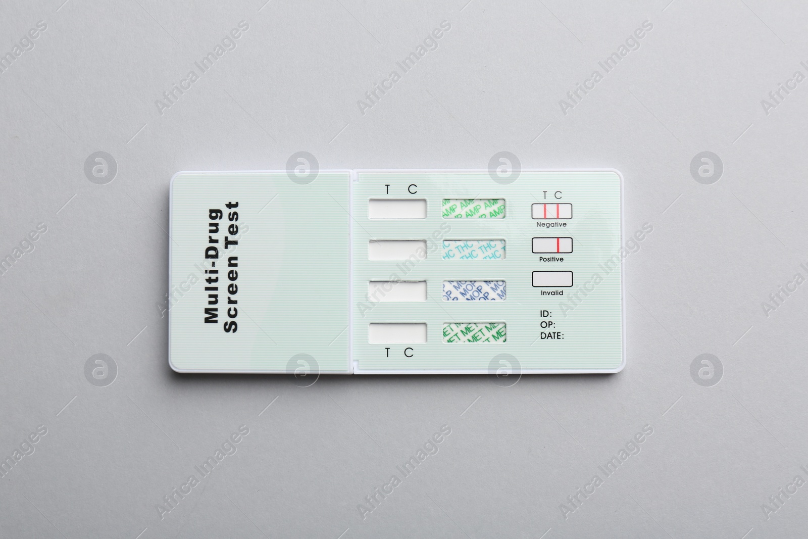 Photo of Multi-drug screen test on light grey background, top view
