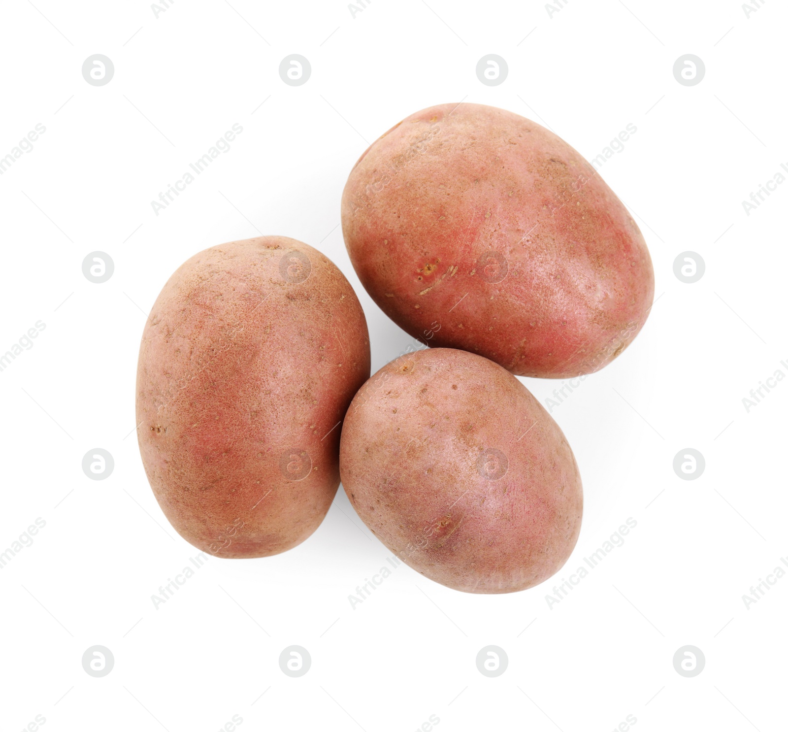 Photo of Tasty fresh potatoes on white background, top view