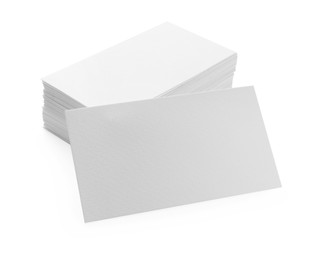 Photo of Blank business cards isolated on white. Mockup for design