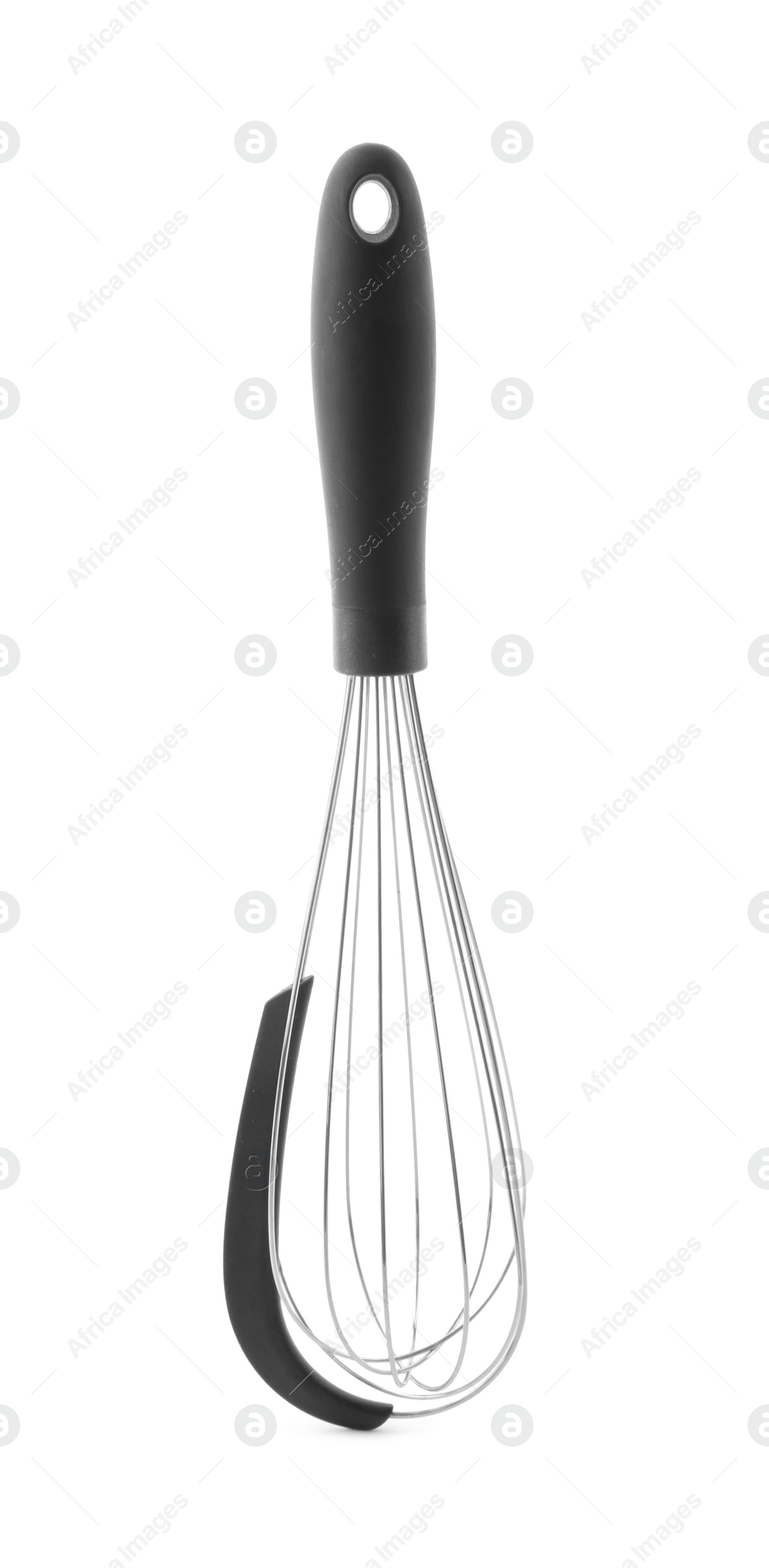 Photo of Metal whisk isolated on white. Kitchen utensil