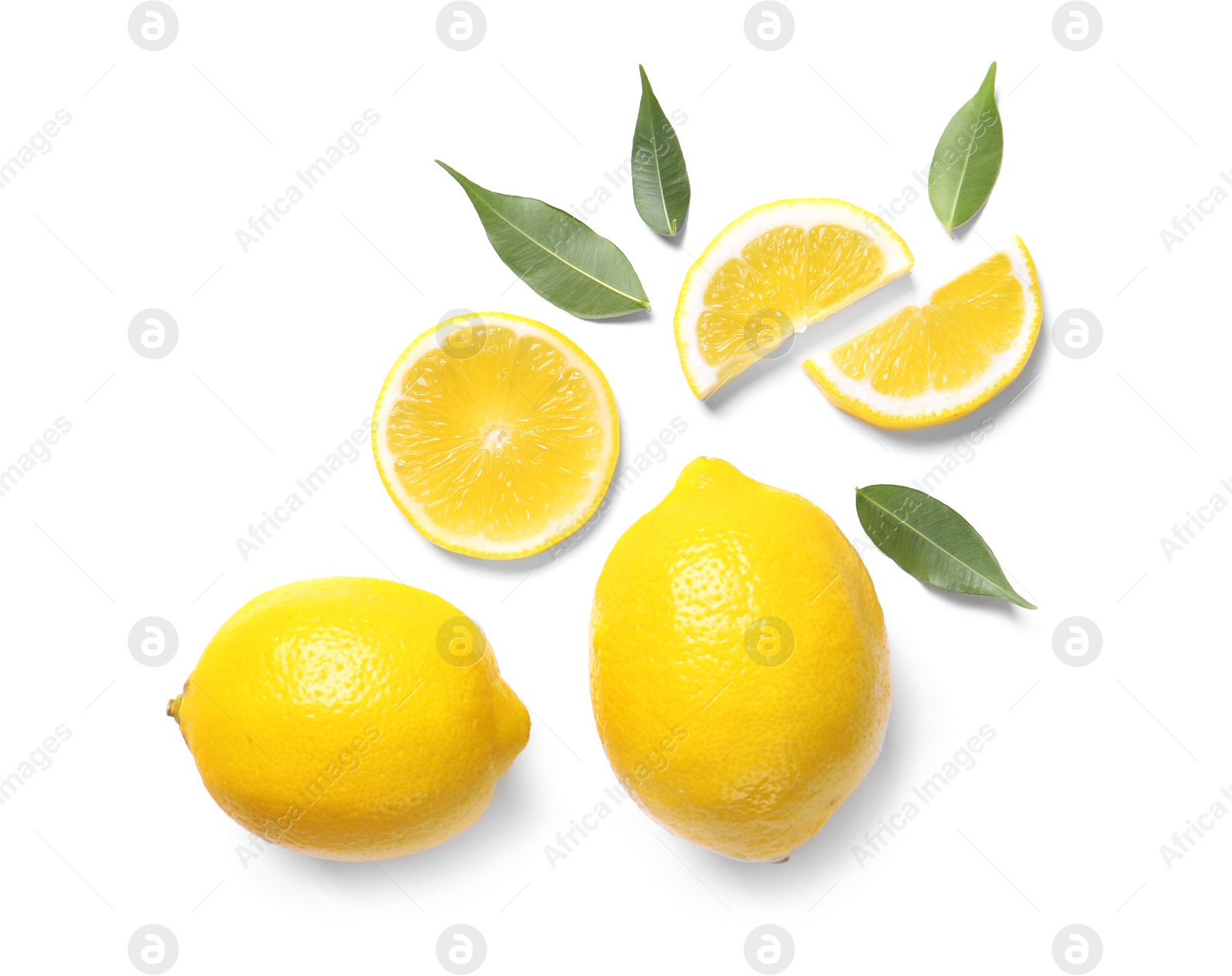 Photo of Beautiful composition with lemons on white background