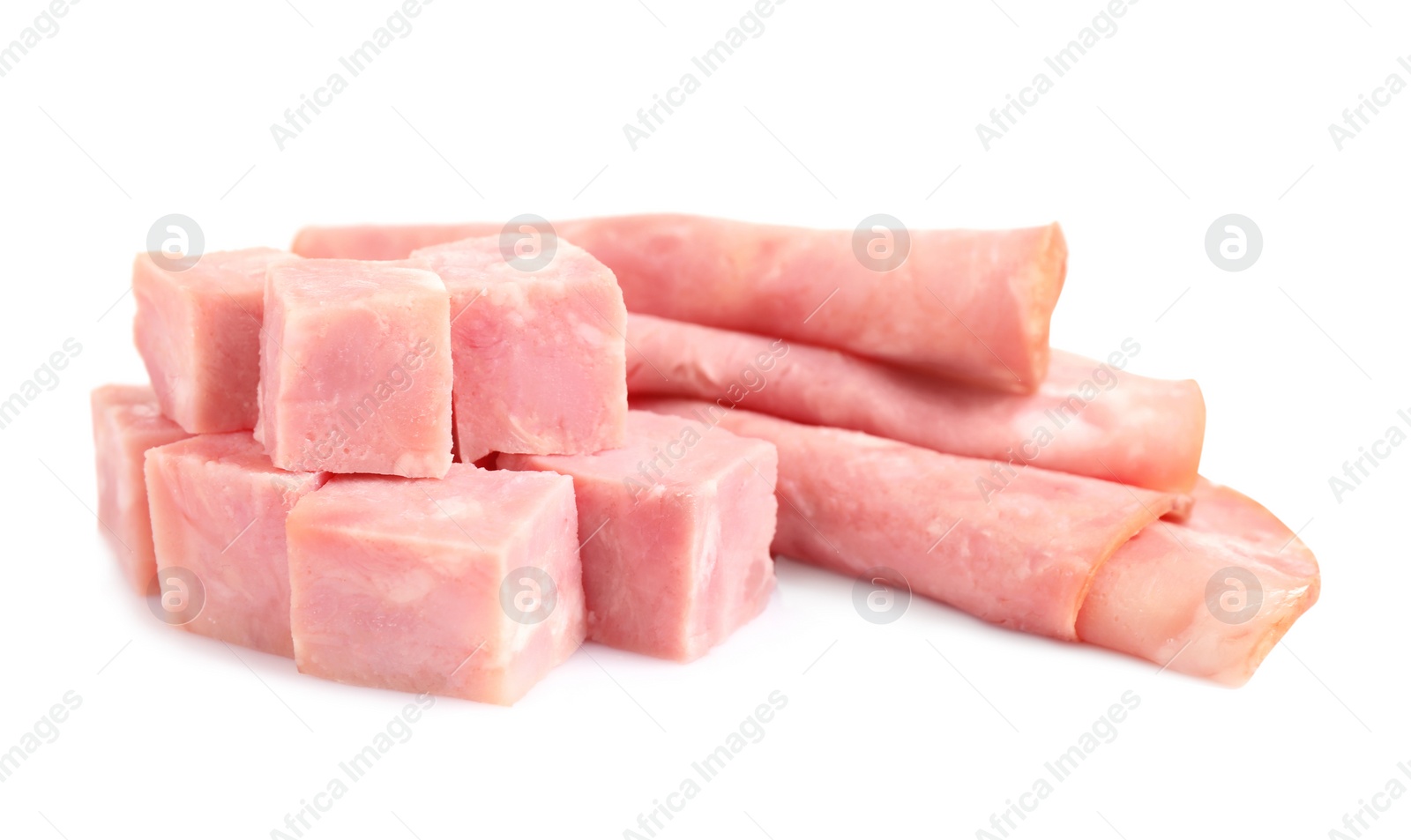 Photo of Tasty ham isolated on white. Fresh delicacy