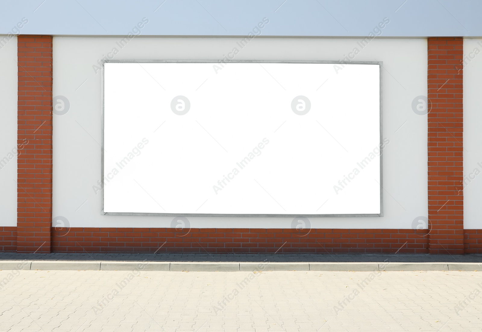 Image of Empty signboard on wall outdoors. Mock-up for design