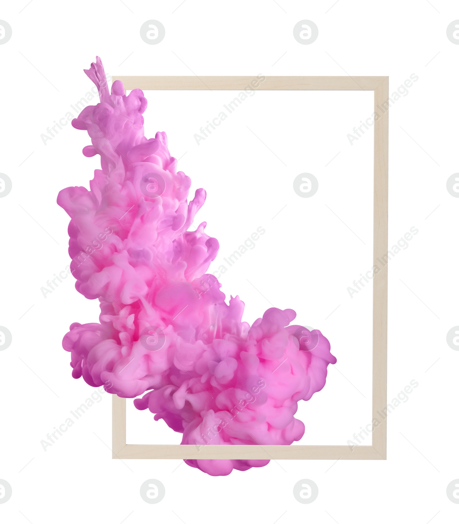 Image of Splash of pink ink and frame on white background