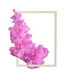 Image of Splash of pink ink and frame on white background