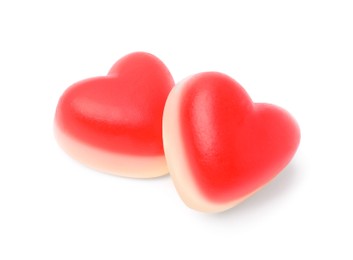 Photo of Sweet heart shaped jelly candies on white background