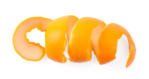 Photo of Orange peel preparing for drying isolated on white, top view
