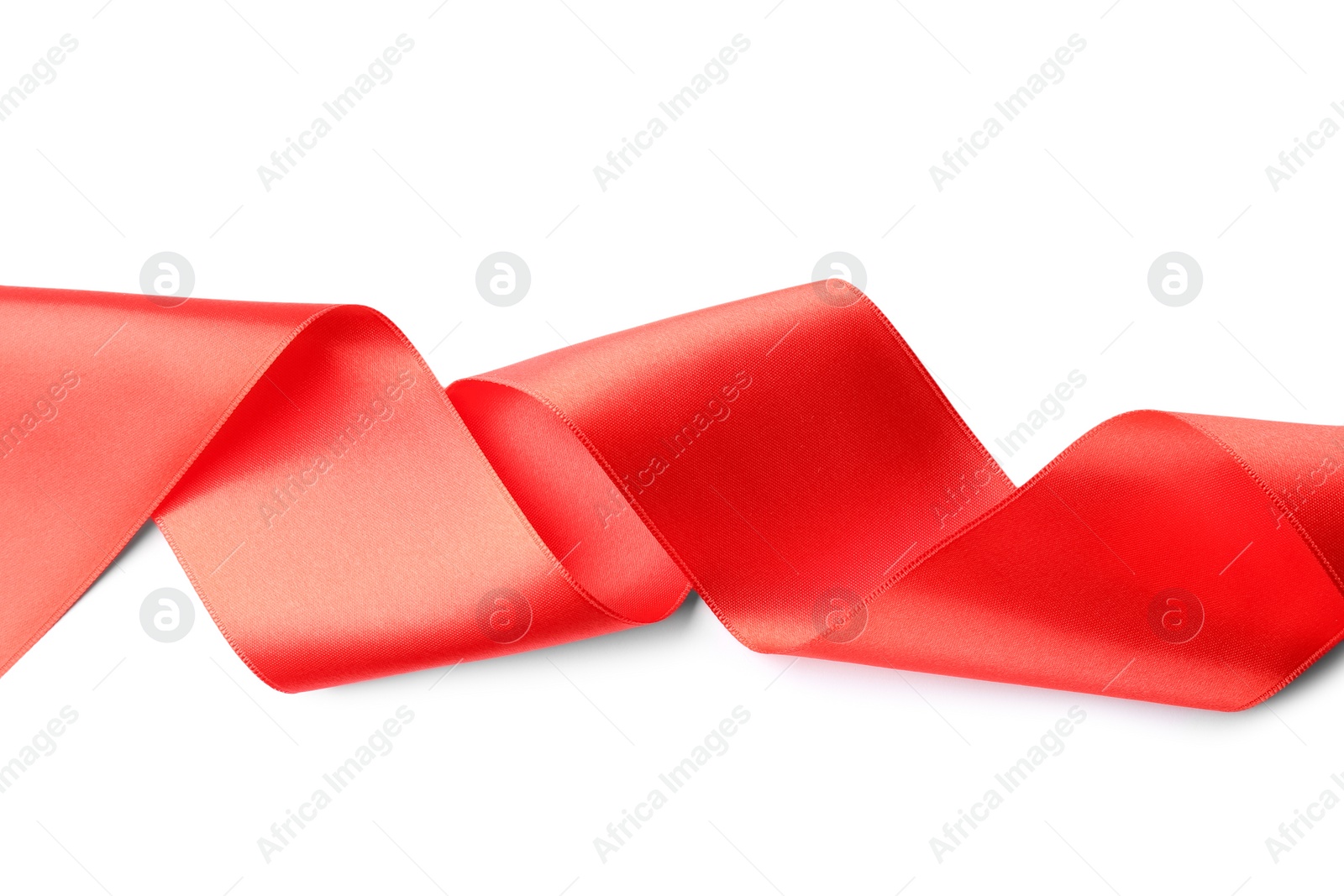 Photo of Simple red ribbon on white background, top view. Festive decoration