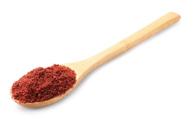 Photo of Dried cranberry powder in spoon isolated on white