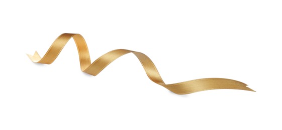 Photo of Beautiful golden ribbon isolated on white. Festive decor