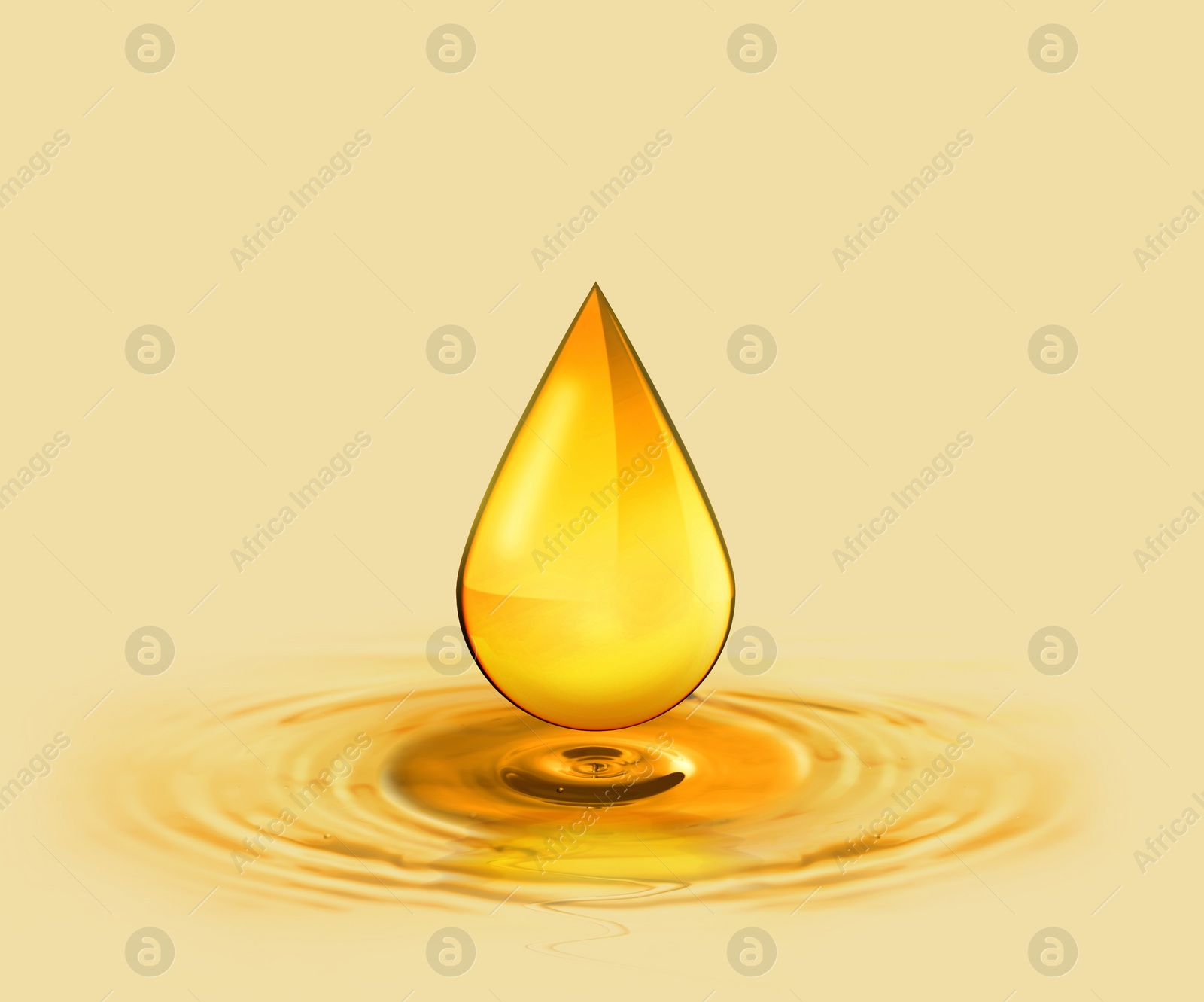 Image of Drop of cooking oil falling into oil on beige background