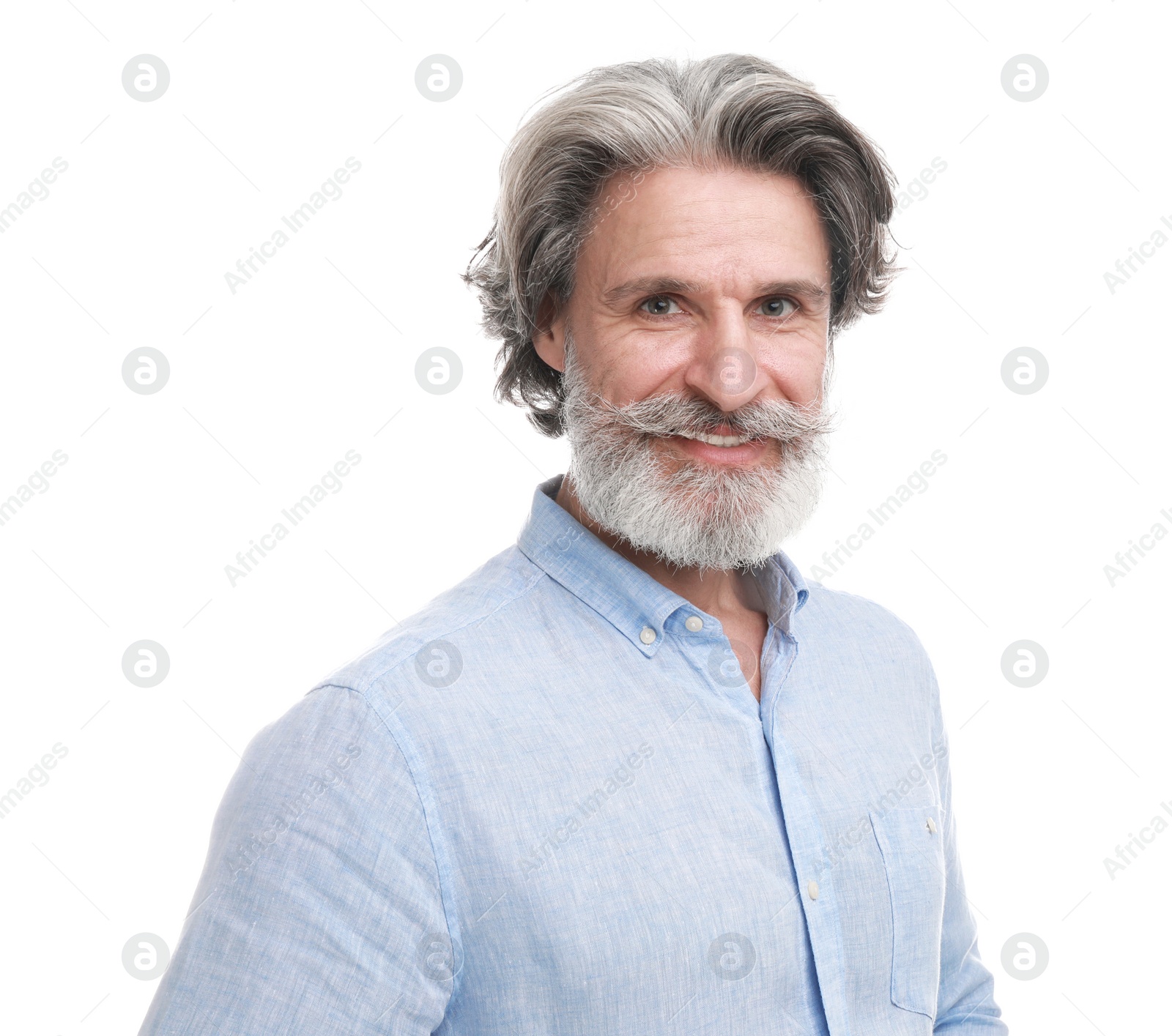 Photo of Portrait of handsome mature man on white background