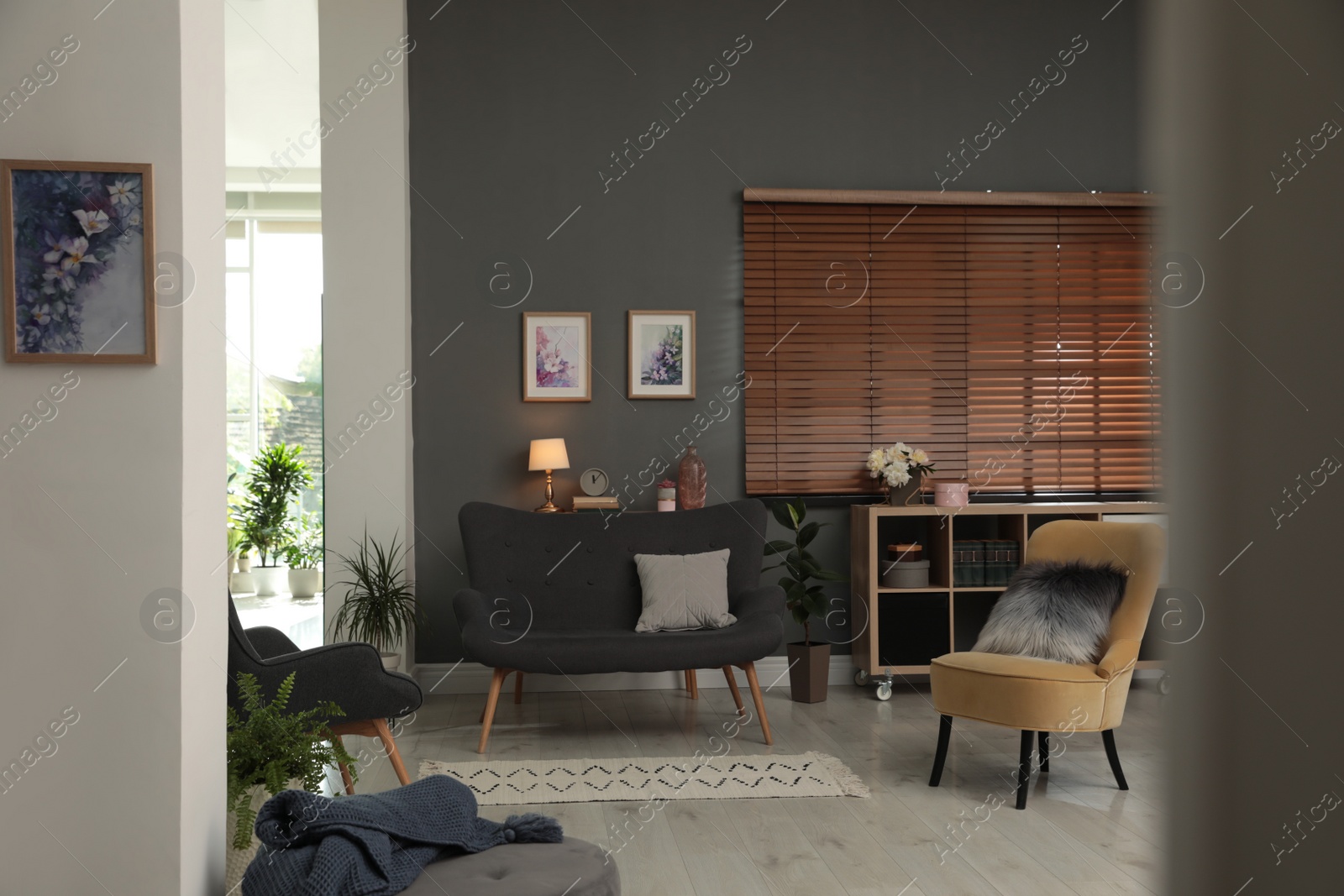 Photo of Living room interior with stylish furniture. Idea for design