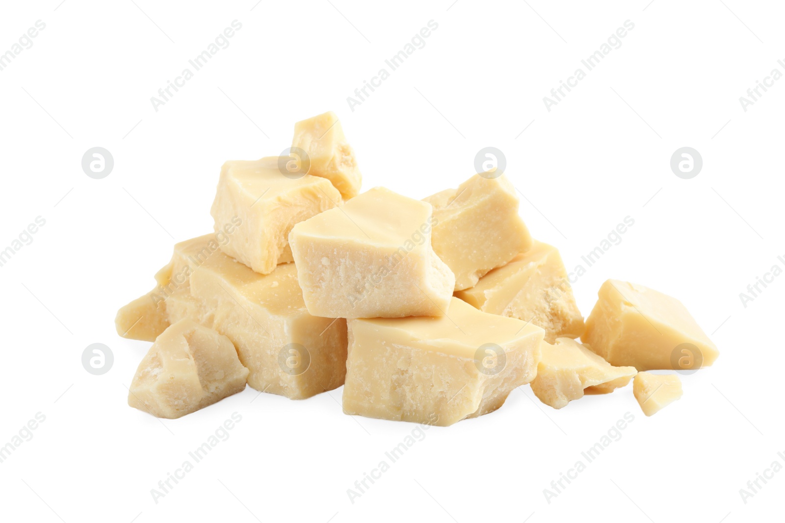 Photo of Aromatic organic cocoa butter isolated on white