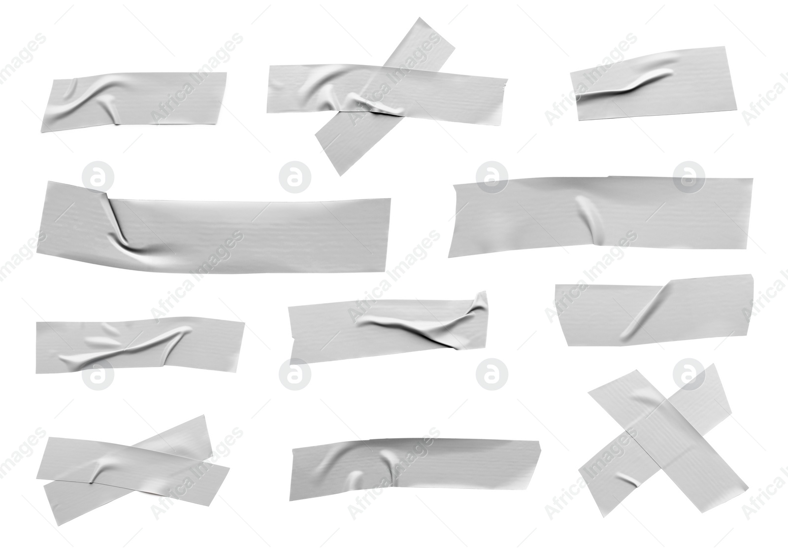 Image of Collage with pieces of grey insulating tape on white background