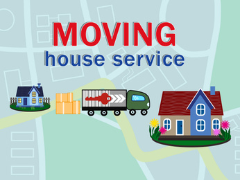 Image of Movers service. Illustration of truck and houses