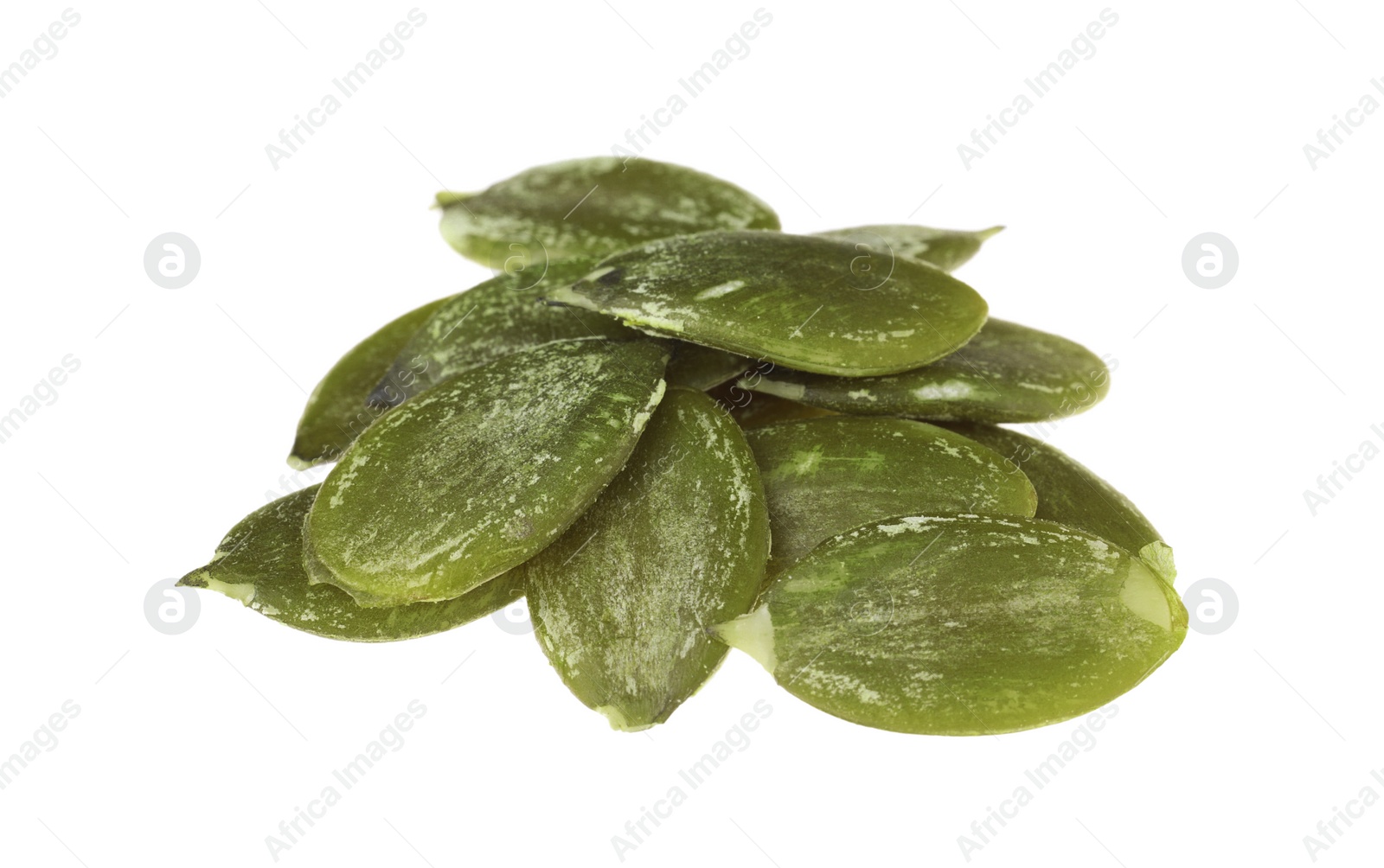 Photo of Pile of peeled pumpkin seeds isolated on white