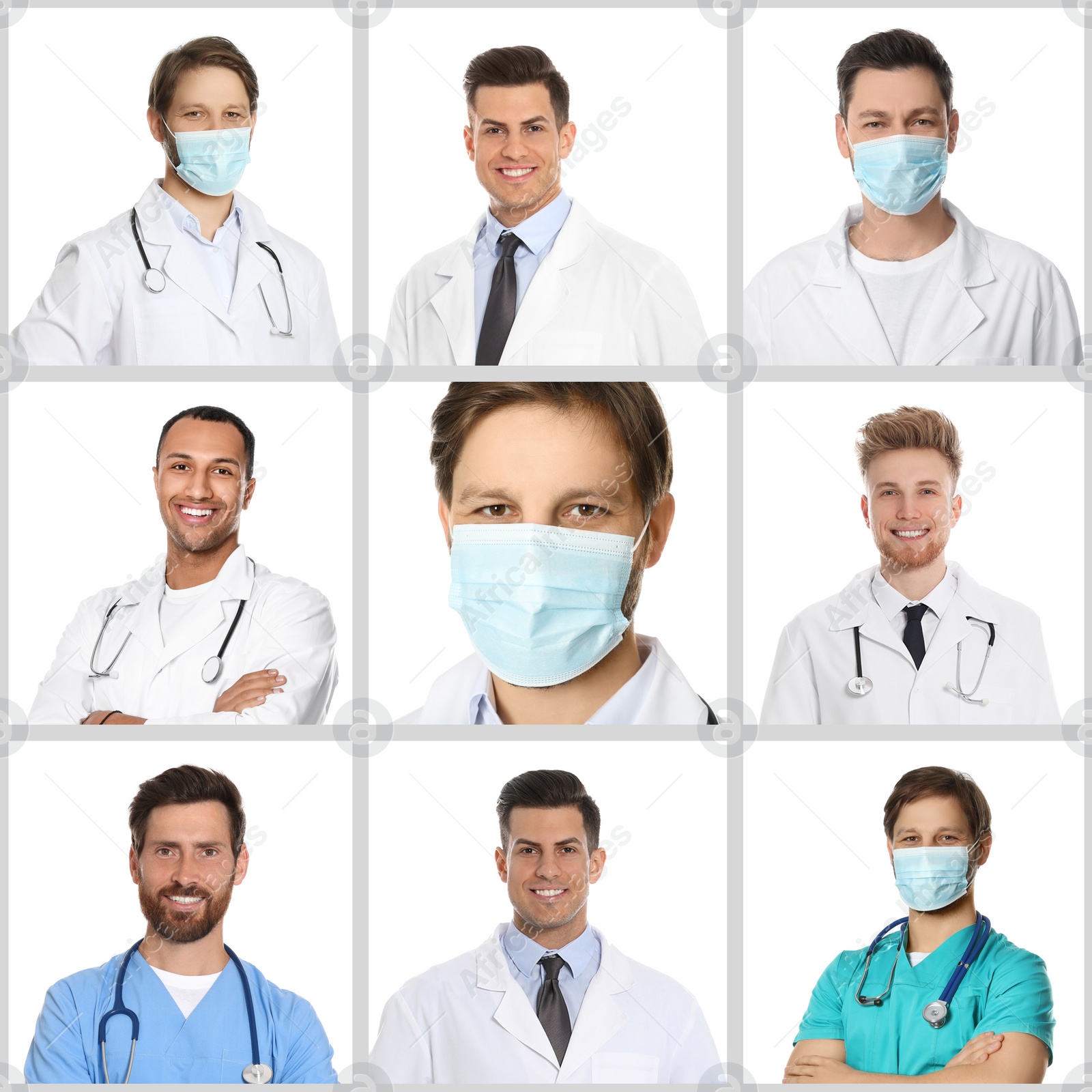 Image of Medical nurses on white background, set of photos