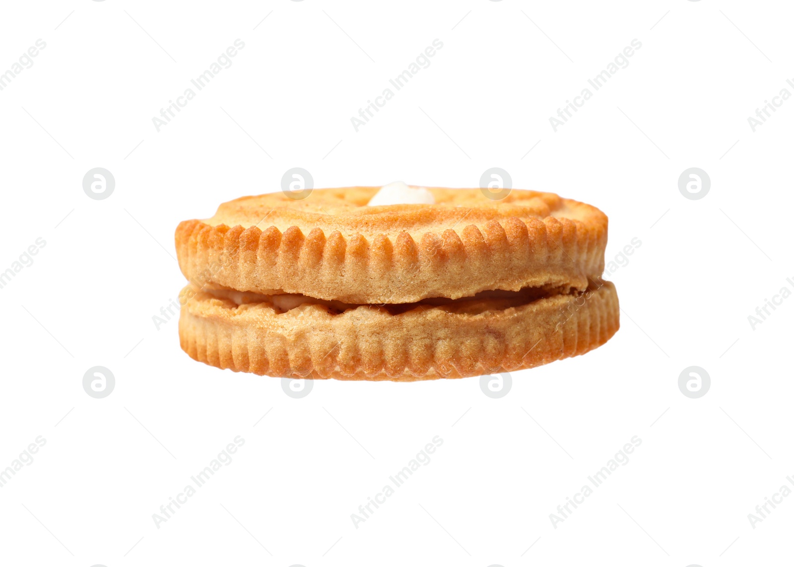 Photo of One tasty sandwich cookie isolated on white