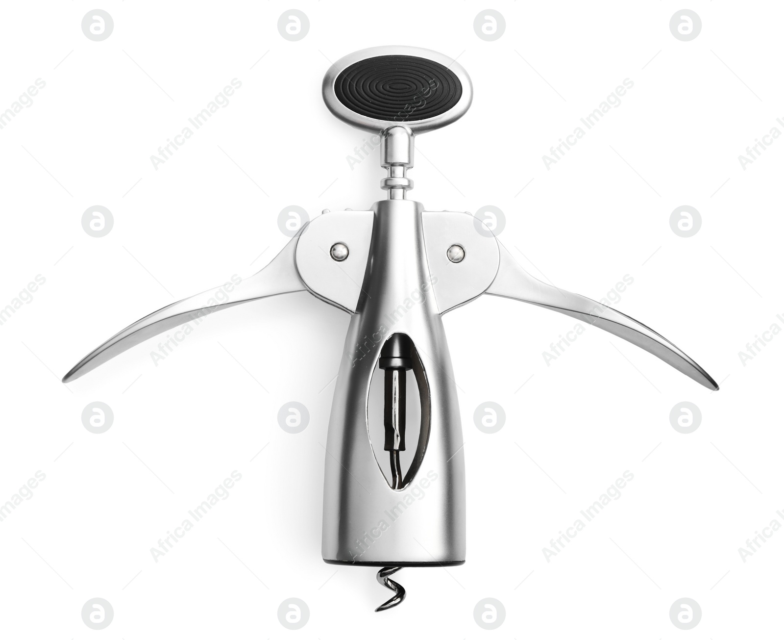 Photo of One wing corkscrew isolated on white, top view