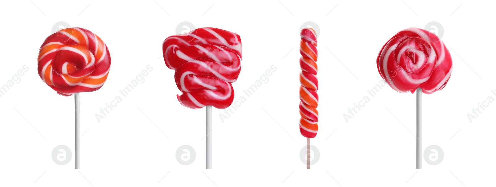 Image of Set with tasty colorful lollipops on white background. Banner design 