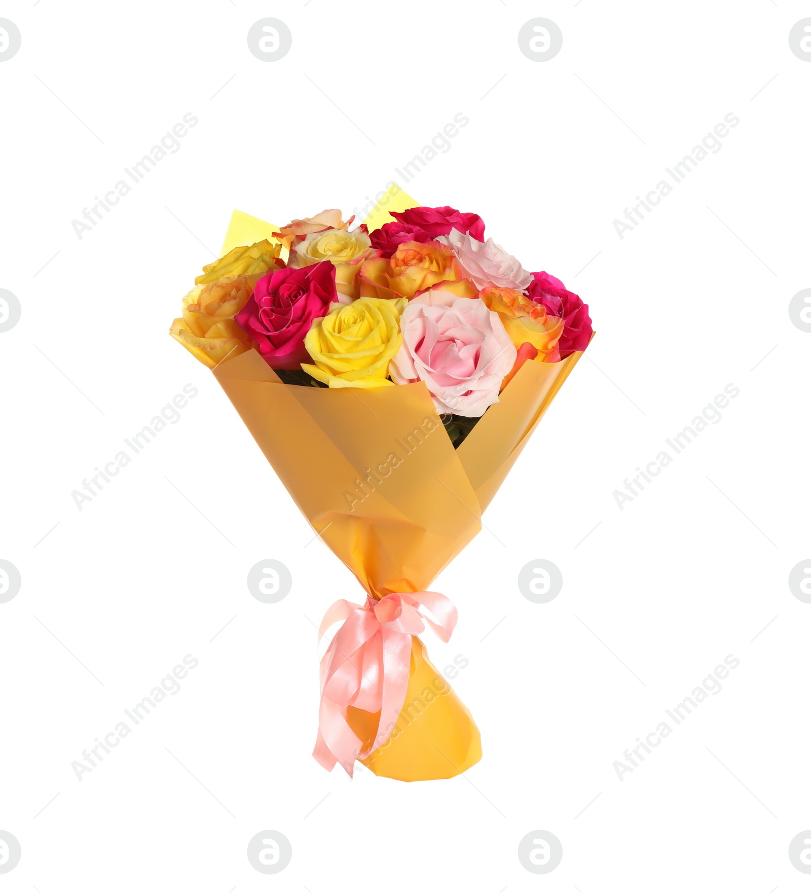 Photo of Luxury bouquet of fresh roses isolated on white