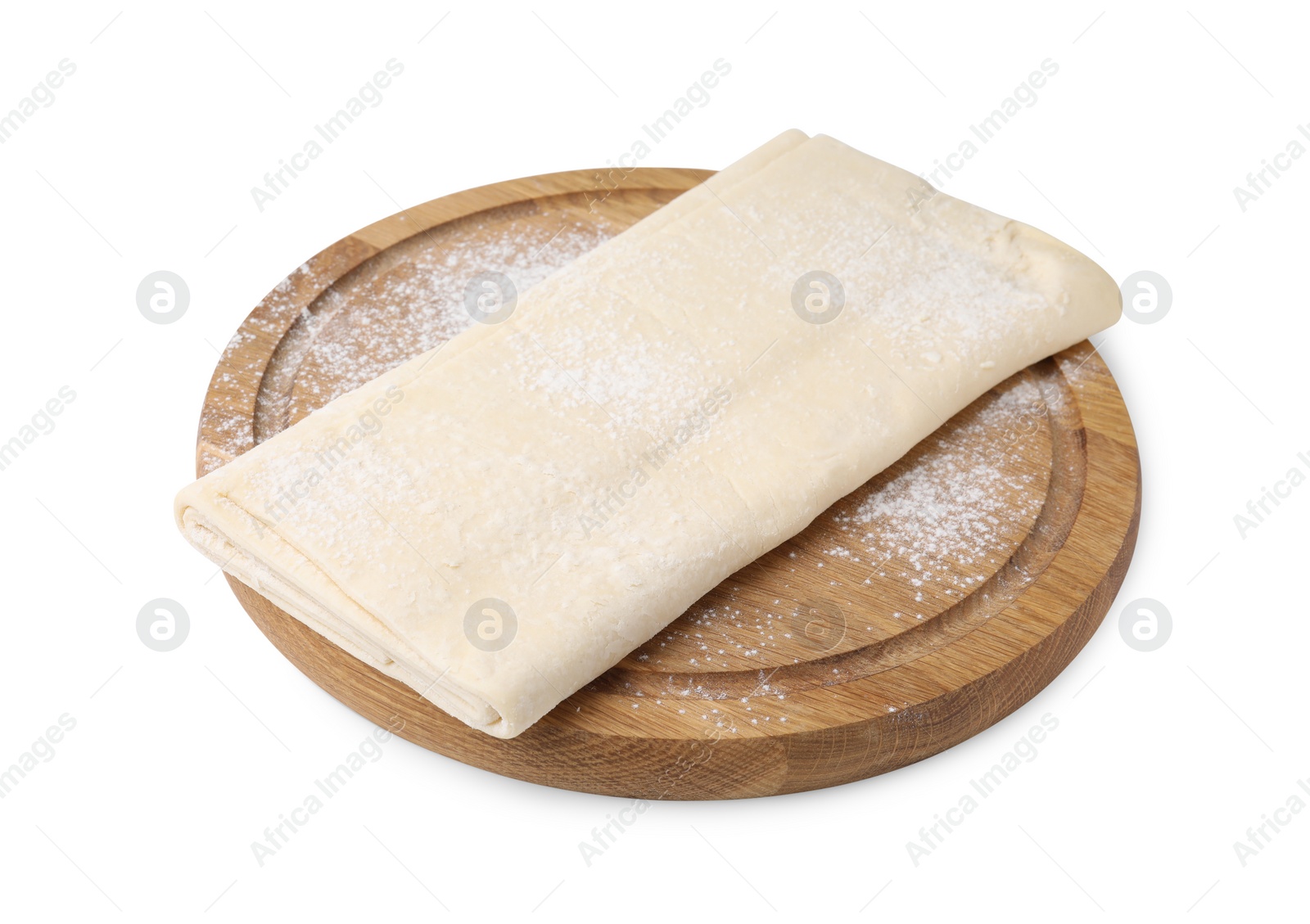 Photo of Raw puff pastry dough isolated on white