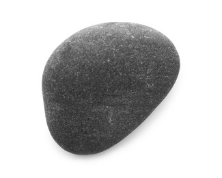 Photo of One dark grey stone isolated on white, top view