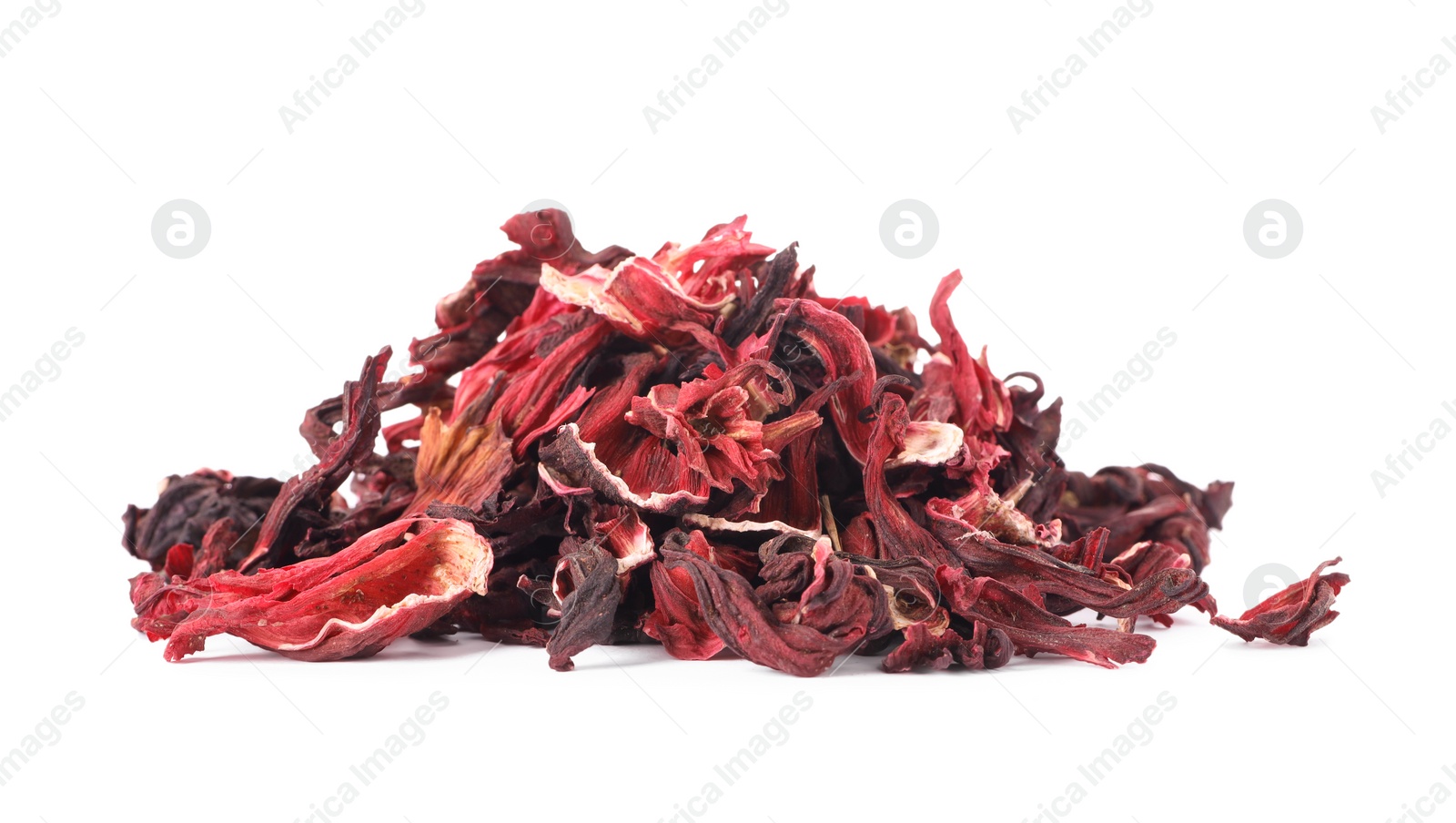 Photo of Pile of dry hibiscus tea isolated on white