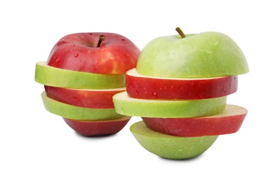 Photo of Slices of ripe apples isolated on white