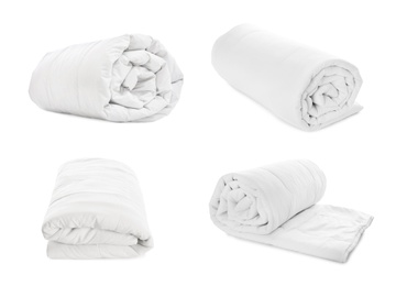 Image of Set of clean blankets isolated on white