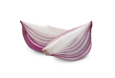 Fresh cut red onion isolated on white