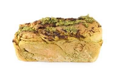 Photo of Freshly baked pesto bread isolated on white