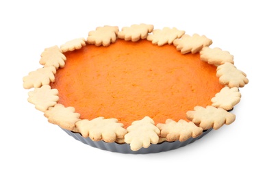 Delicious homemade pumpkin pie isolated on white