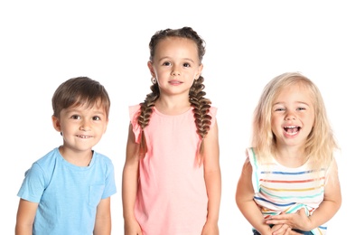 Portrait of cute little children on white background