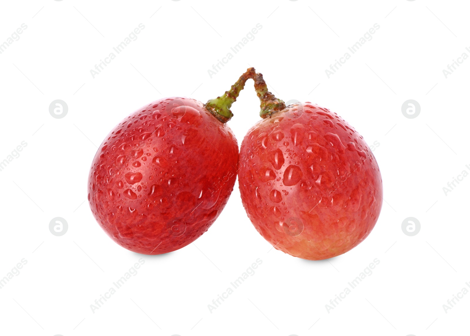 Photo of Delicious ripe red grapes with water drops isolated on white